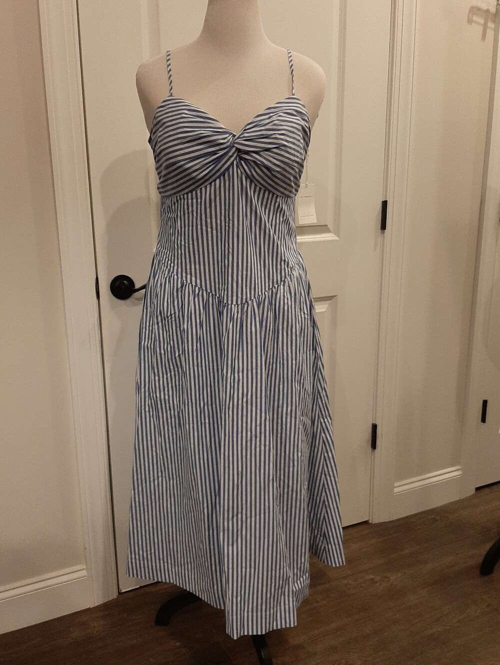 Free Assembly L 12-14 Blue Stripe Twist Front Drop Waist Maxi Dress NWT